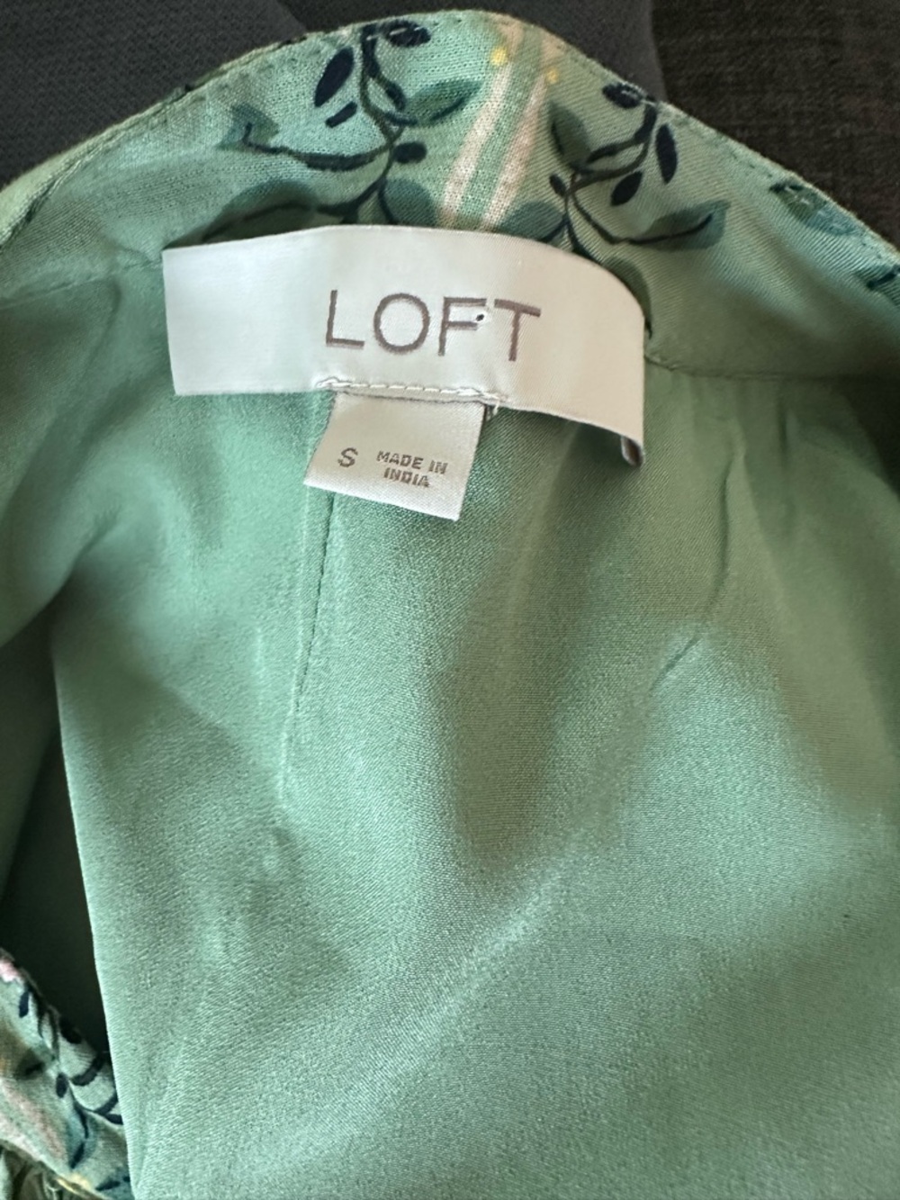 LOFT Sage Green Floral Long Sleeve Flounce Hem Shift Dress S Cottagecore Boho - Picture 6 of 6
